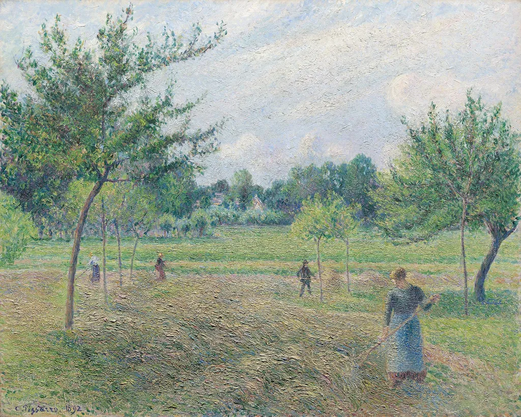 Haymaking at Éragny, by Camille Pissarro, oil, 1896