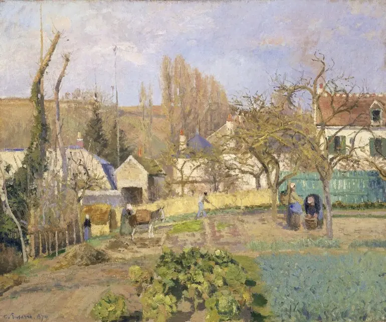 Kitchen Gardens at L'Hermitage, Pontoise, by Camille Pissarro, 1874