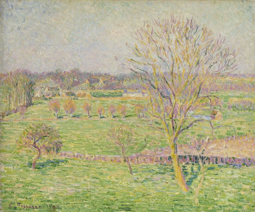 Le pré et le grand noyer, printemps, Eragny, by Camille Pissarro, oil, 1896
