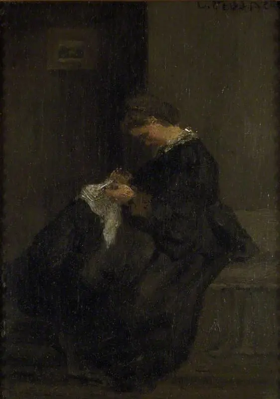 Mme Pissarro sewing, by Camille Pissarro