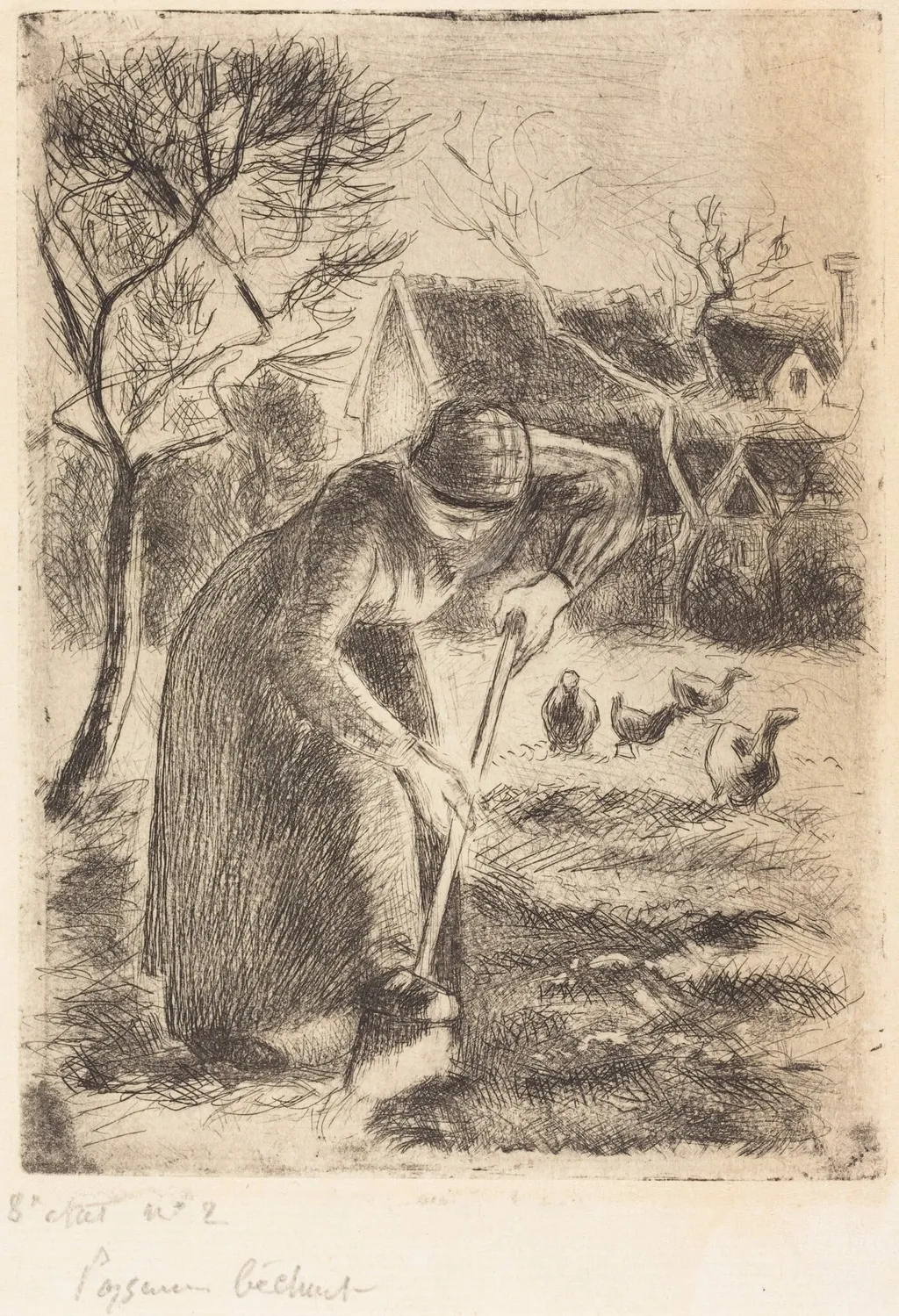Paysanne bêchant (Peasant Laboring), by Camille Pissarro, graphite, 1890