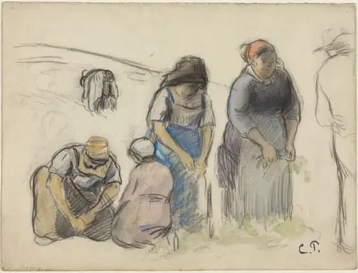 Pea Harvesters [recto], by Camille Pissarro