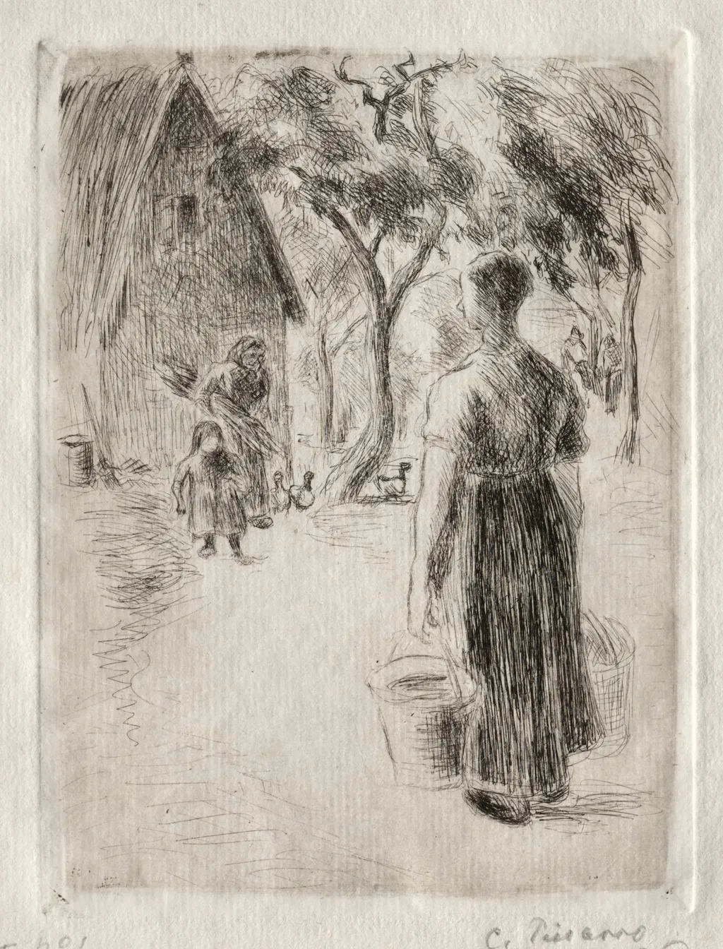 Peasant Woman Carrying Buckets, by Camille Pissarro, 1889