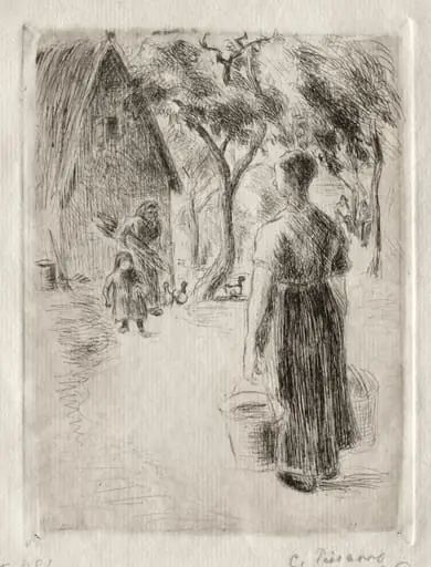 Peasant Woman Carrying Buckets, by Camille Pissarro