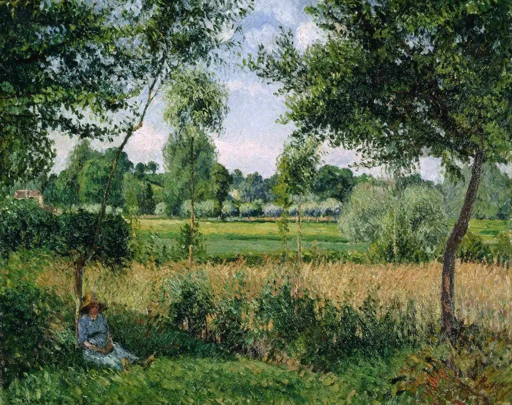 Peasant Woman Resting at the Foot of a Tree, Effect of Sunshine, Éragny, by Camille Pissarro