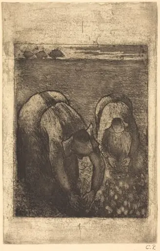 Peasants in a Field of Beans (Paysannes dans un champ de haricots), by Camille Pissarro