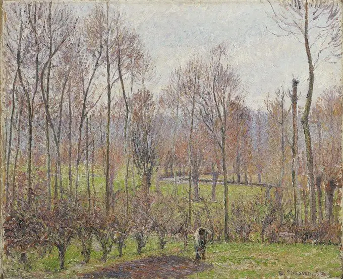 Poplar Trees at Eragny, Overcast Skies, by Camille Pissarro