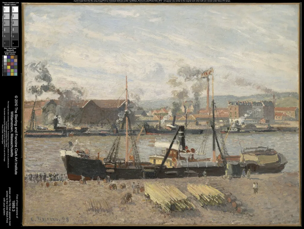 Port of Rouen, Unloading Wood, by Camille Pissarro, oil, 1900