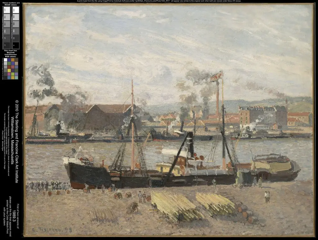 Port of Rouen, Unloading Wood, by Camille Pissarro