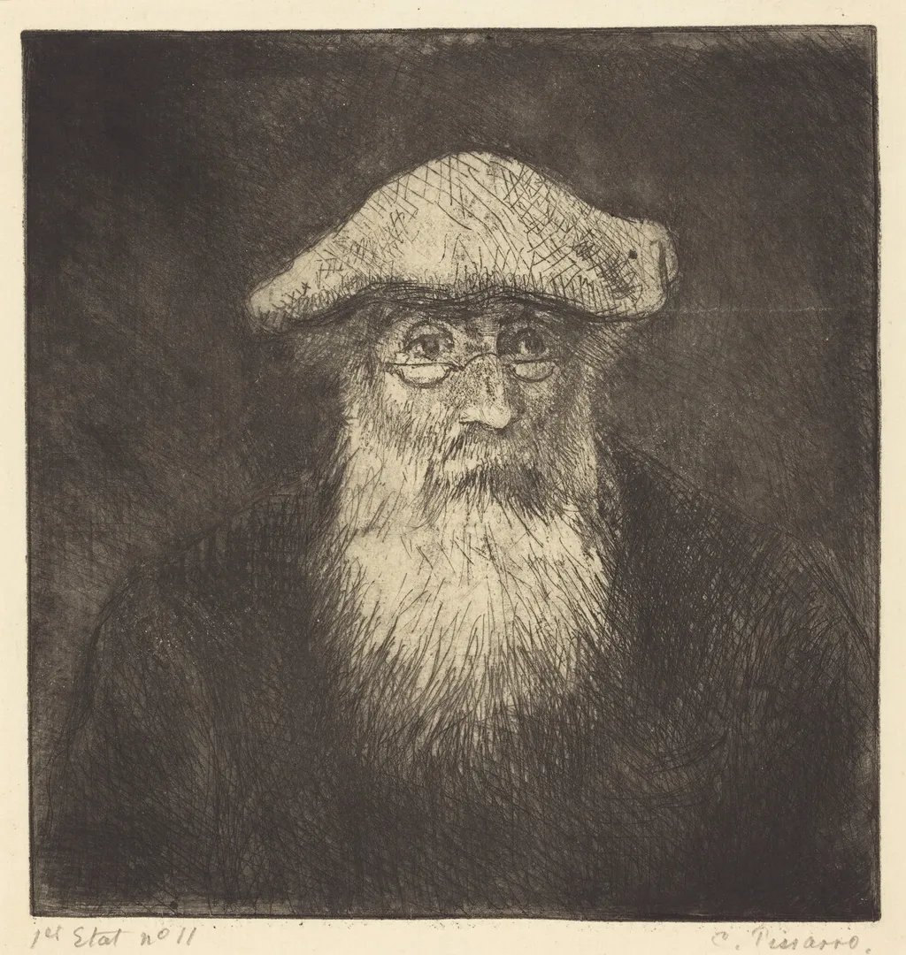 Self-Portrait (Camille Pissarro, par lui-meme), by Camille Pissarro, ink, 1890
