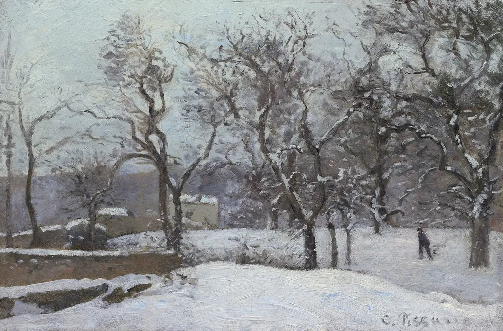 Snow at Louveciennes, by Camille Pissarro, oil, 1870