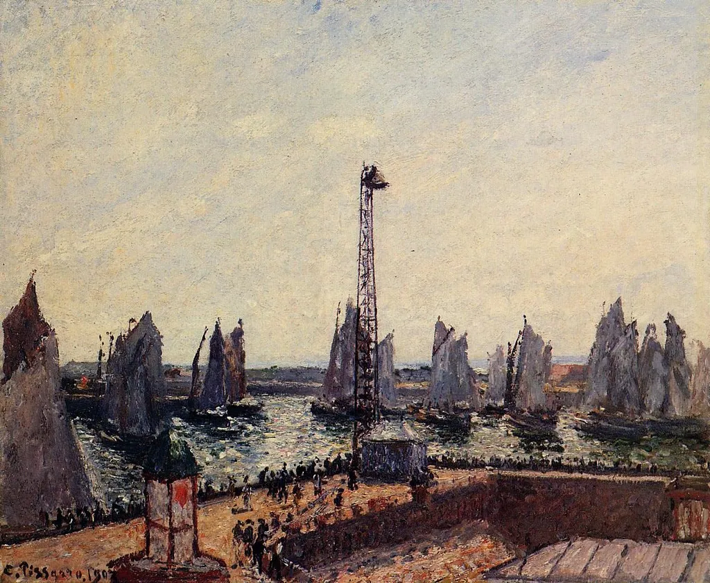 The East Breakwater, Return of The Regatta, Le Havre, by Camille Pissarro, oil, 1903
