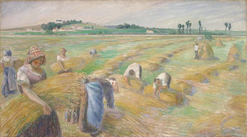 The Harvest, by Camille Pissarro, tempera, 1892