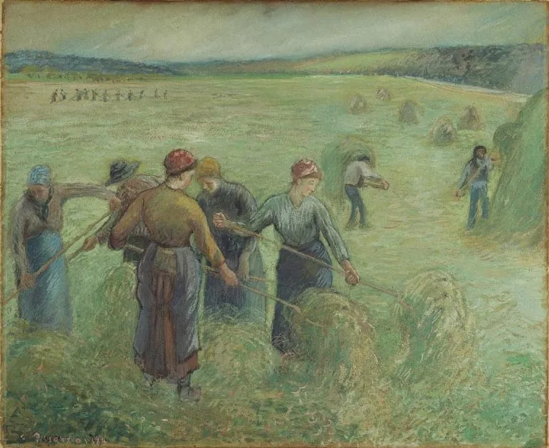 The Haymakers, by Camille Pissarro, gouache, 1892