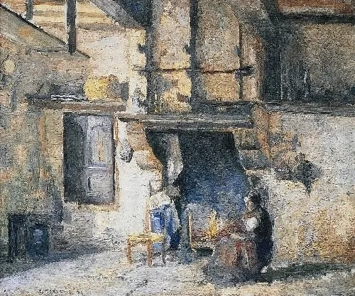The Kitchen in Piette's House, Montfoucault, by Camille Pissarro, oil, 1874