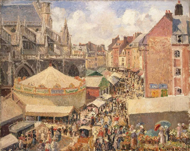 The Town Fair by the Church of Saint-Jacques in Dieppe, Morning, Sunlight