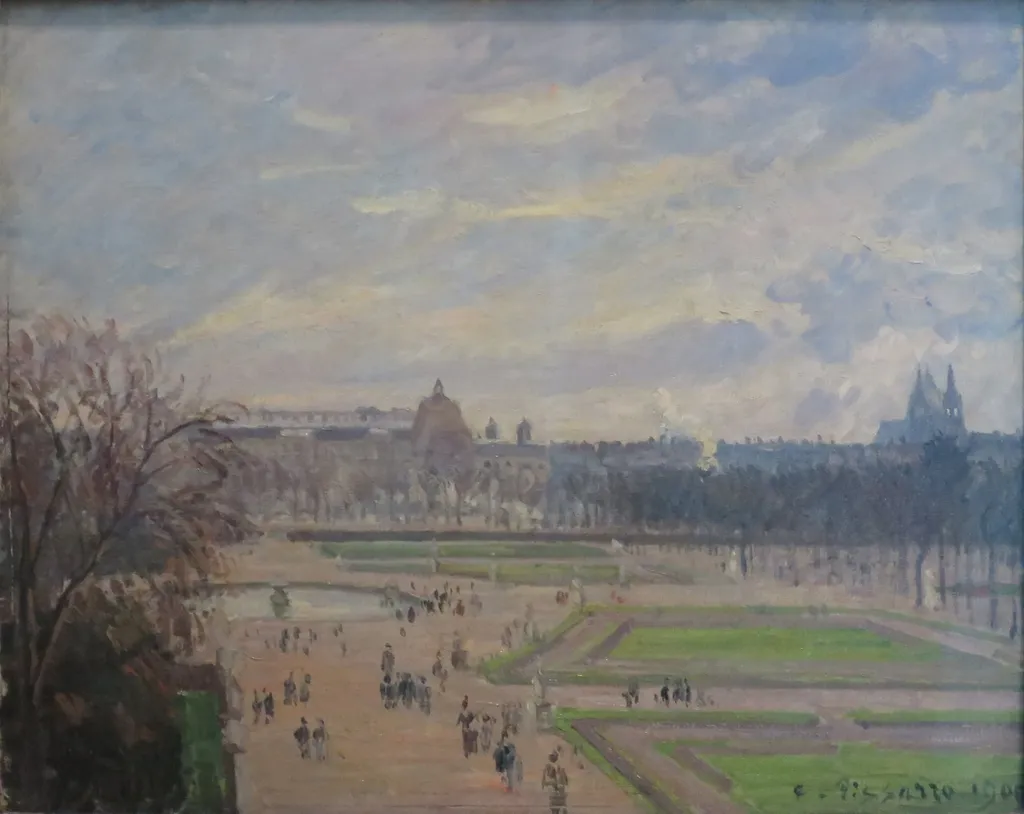 The Tuileries Gardens, Bright Cloudy Weather, by Camille Pissarro, oil, 1900