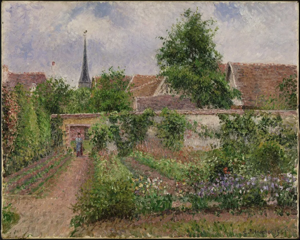 Vegetable Garden, Overcast Morning, Eragny, by Camille Pissarro, oil, 1901
