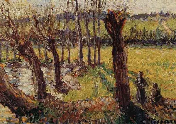 Willows in winter, Eragny, by Camille Pissarro