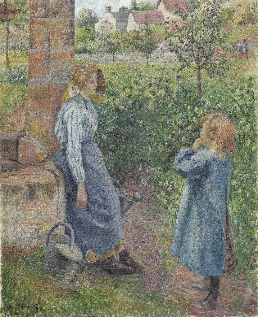 Woman and Child at the Well, by Camille Pissarro