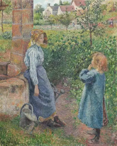 Woman and Child at the Well, by Camille Pissarro