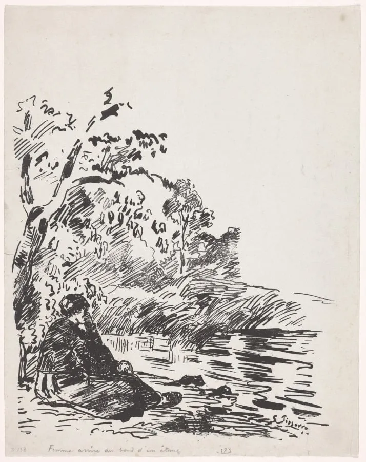 Woman Sitting by a Pond, by Camille Pissarro, 1874