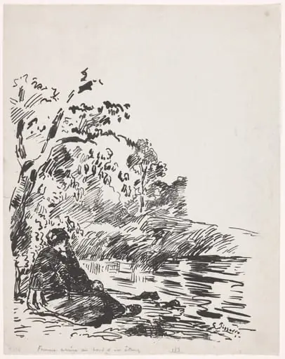 Woman Sitting by a Pond, by Camille Pissarro