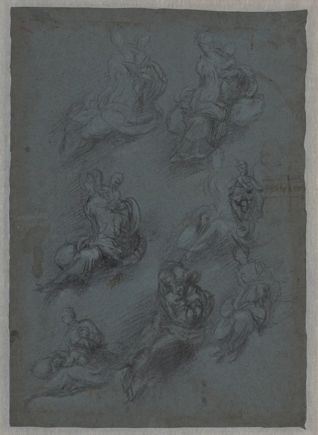 Studies for the Virgin and Child (recto), by Camillo Boccaccino, chalk, 1532