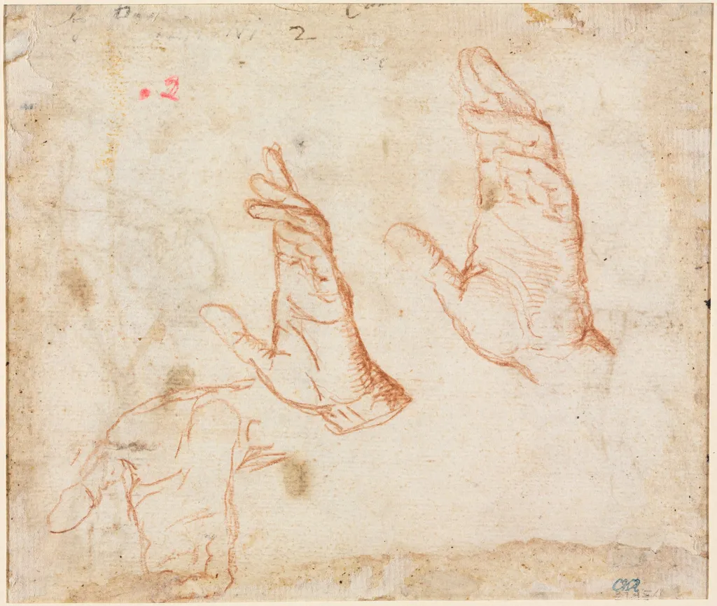Study of Hands (verso), by Camillo Procaccini, 1590