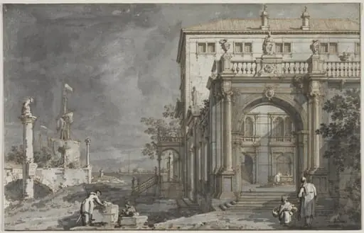 Capriccio: A Palace with a Courtyard by the Lagoon, by Canaletto