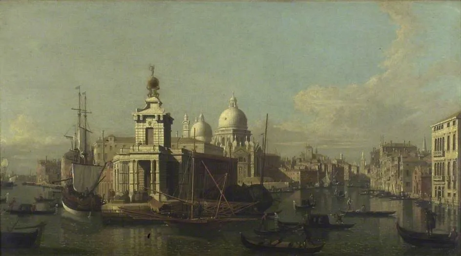 Entrance to the Grand Canal, looking West, by Canaletto, oil, 1737
