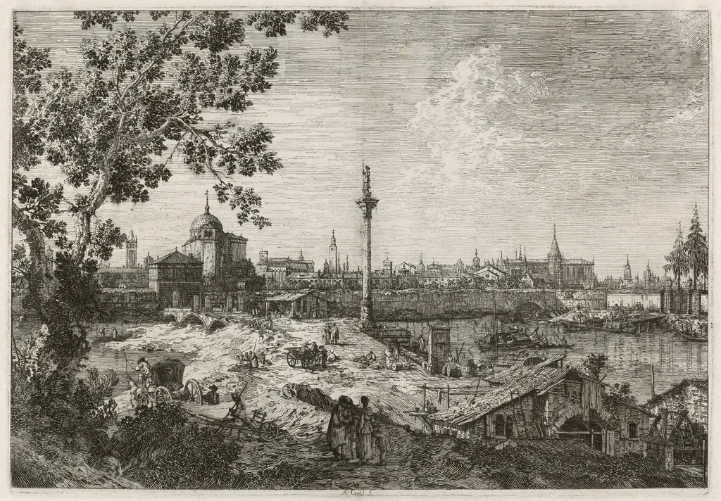 Imaginary View of Padua, by Canaletto, ink, 1740