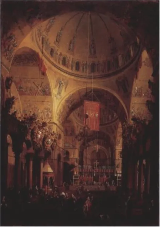 Interior of San Marco, Venice, by Canaletto, oil, 1745