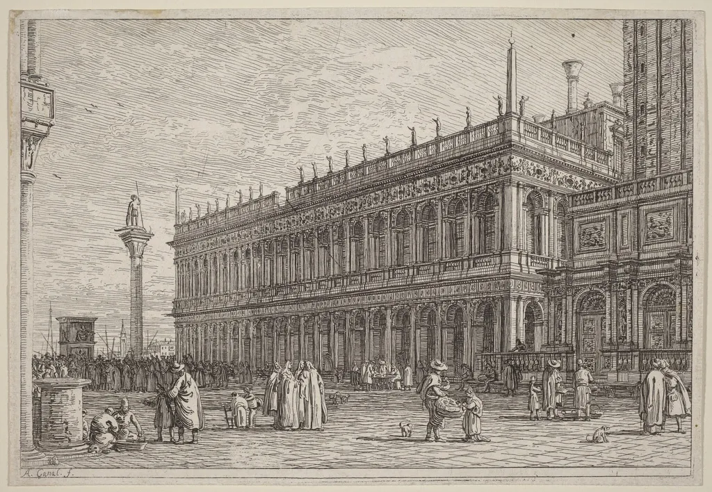 La libreria. V., by Canaletto, ink, 1742