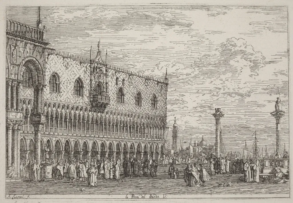 La Piera del Bando. V., by Canaletto, ink, 1740