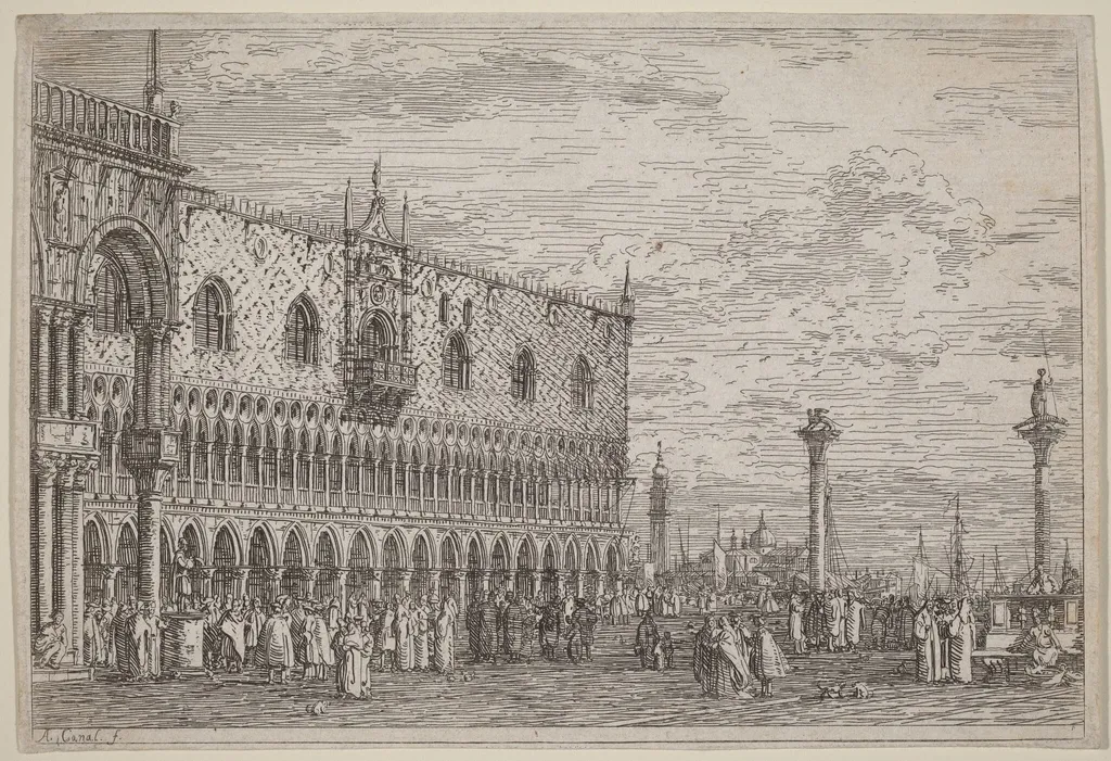 La Piera del Bando. V., by Canaletto, ink, 1740