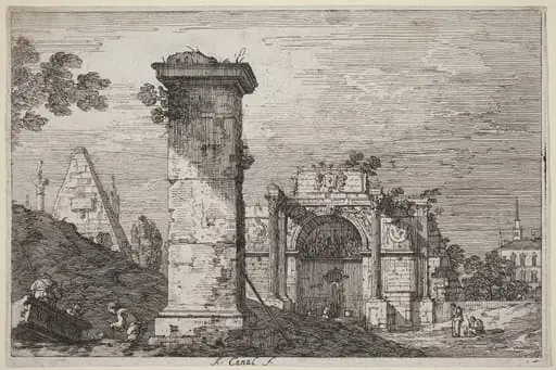 Landscape with Ruined Monuments, by Canaletto