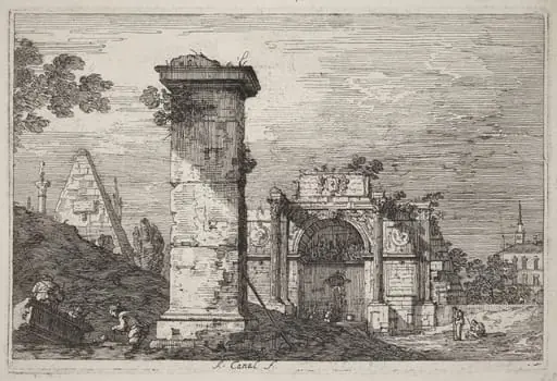 Landscape with Ruined Monuments, by Canaletto