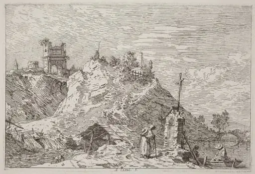 Landscape with the Pilgrim at Prayer [upper left], by Canaletto