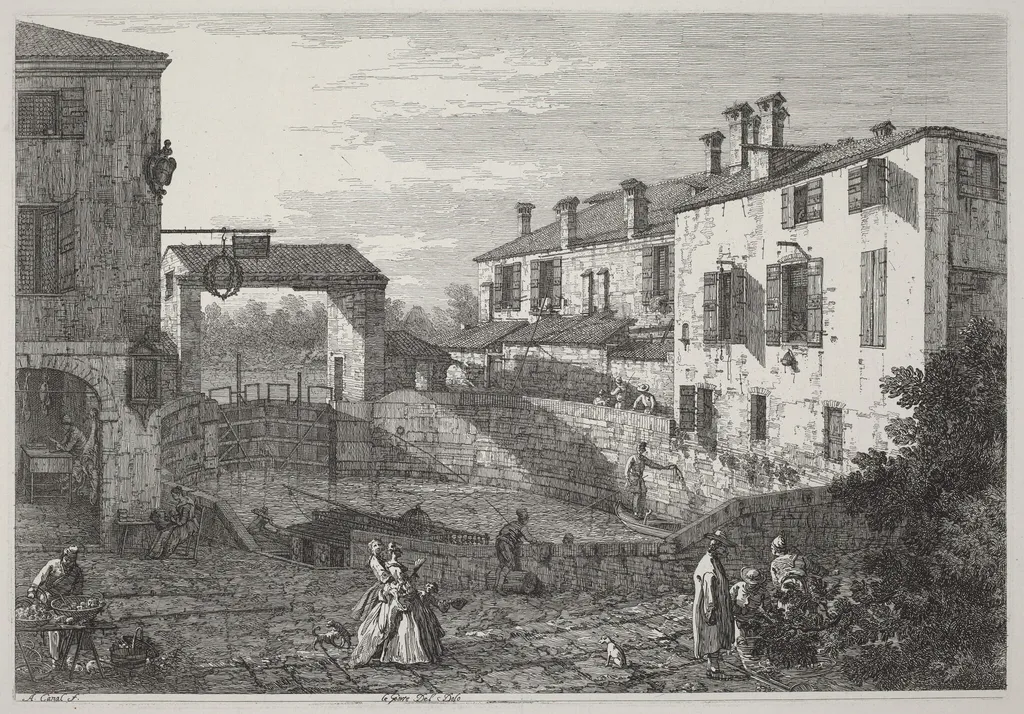Le Porte Del Dolo, by Canaletto, ink, 1740