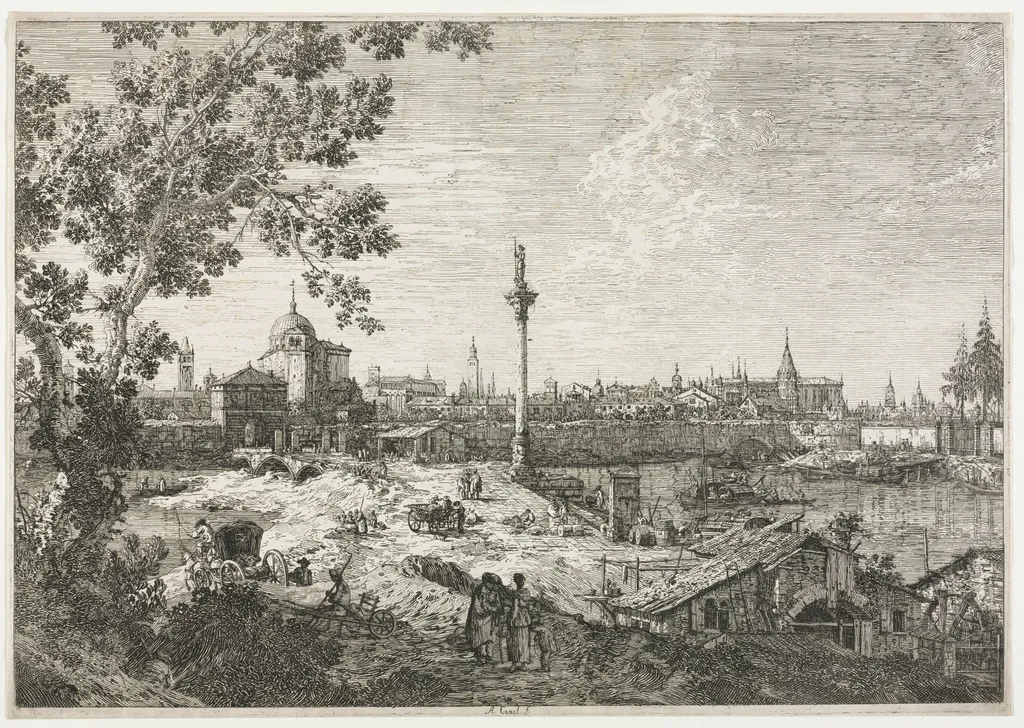 Panorama of a City on a River, by Canaletto, 1704