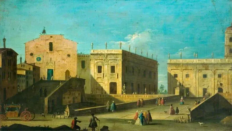 Piazza del Campidoglio, Rome, with Santa Maria in Aracoeli on the Left, by Canaletto