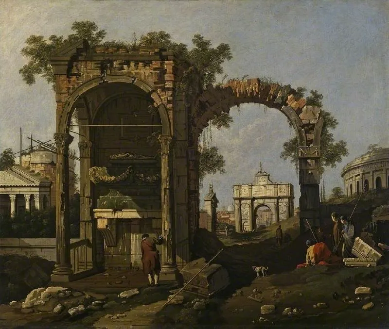 Ruins with Figures, by Canaletto, oil, 1747