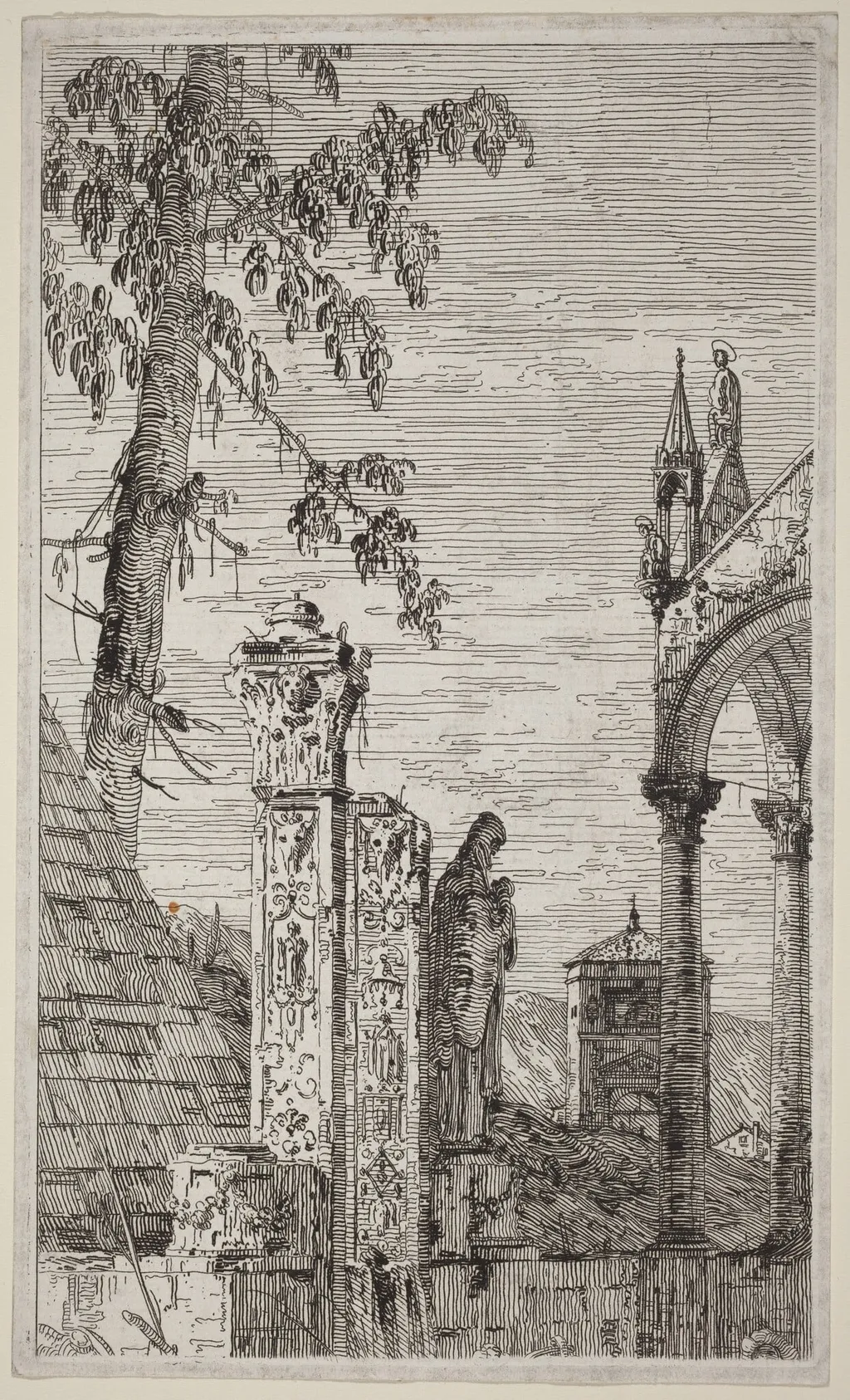 The Bishop's Tomb, by Canaletto, ink, 1740