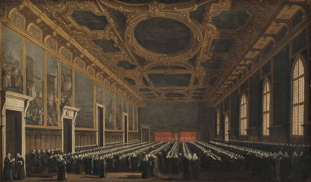 The Doge and Grand Council in Sala del Maggior Consiglio, by Canaletto