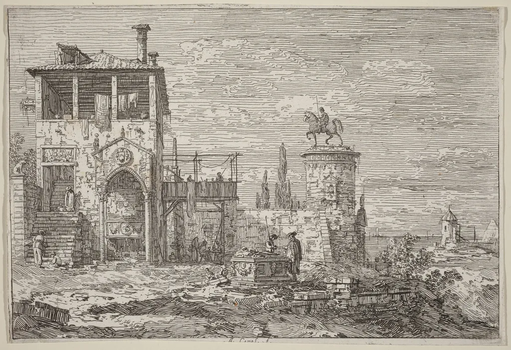 The Equestrian Monument, by Canaletto, ink, 1740