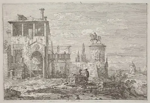 The Equestrian Monument [upper right], by Canaletto