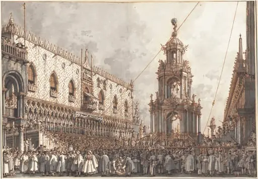 The "Giovedì Grasso" Festival before the Ducal Palace in Venice, by Canaletto