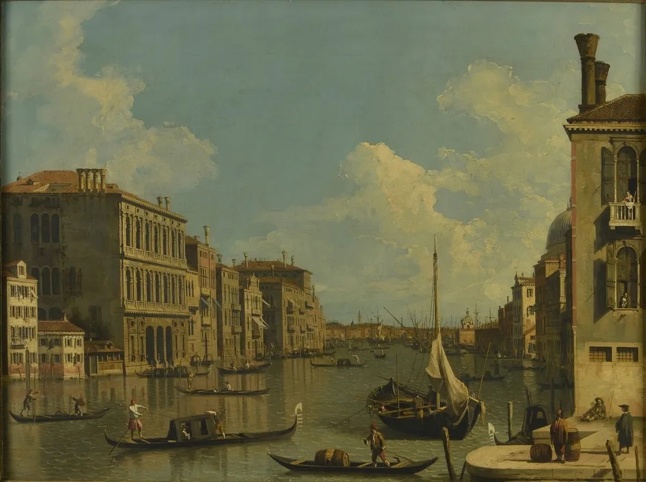 The Grand Canal, looking East from S. Vio, by Canaletto, oil, 1737