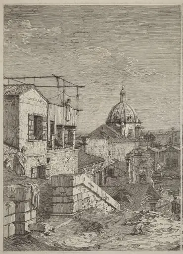 The House with the Inscription [left], by Canaletto